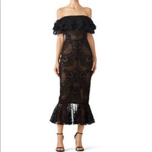 Marchesa Notte Black Lace Cocktail Dress